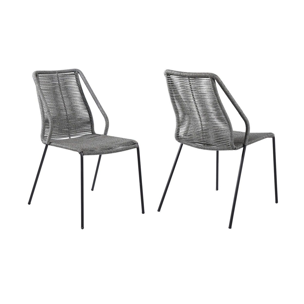 Indoor Outdoor Dining Chair With Fishbone Woven Seating, Set Of 2, Gray- Saltoro Sherpi