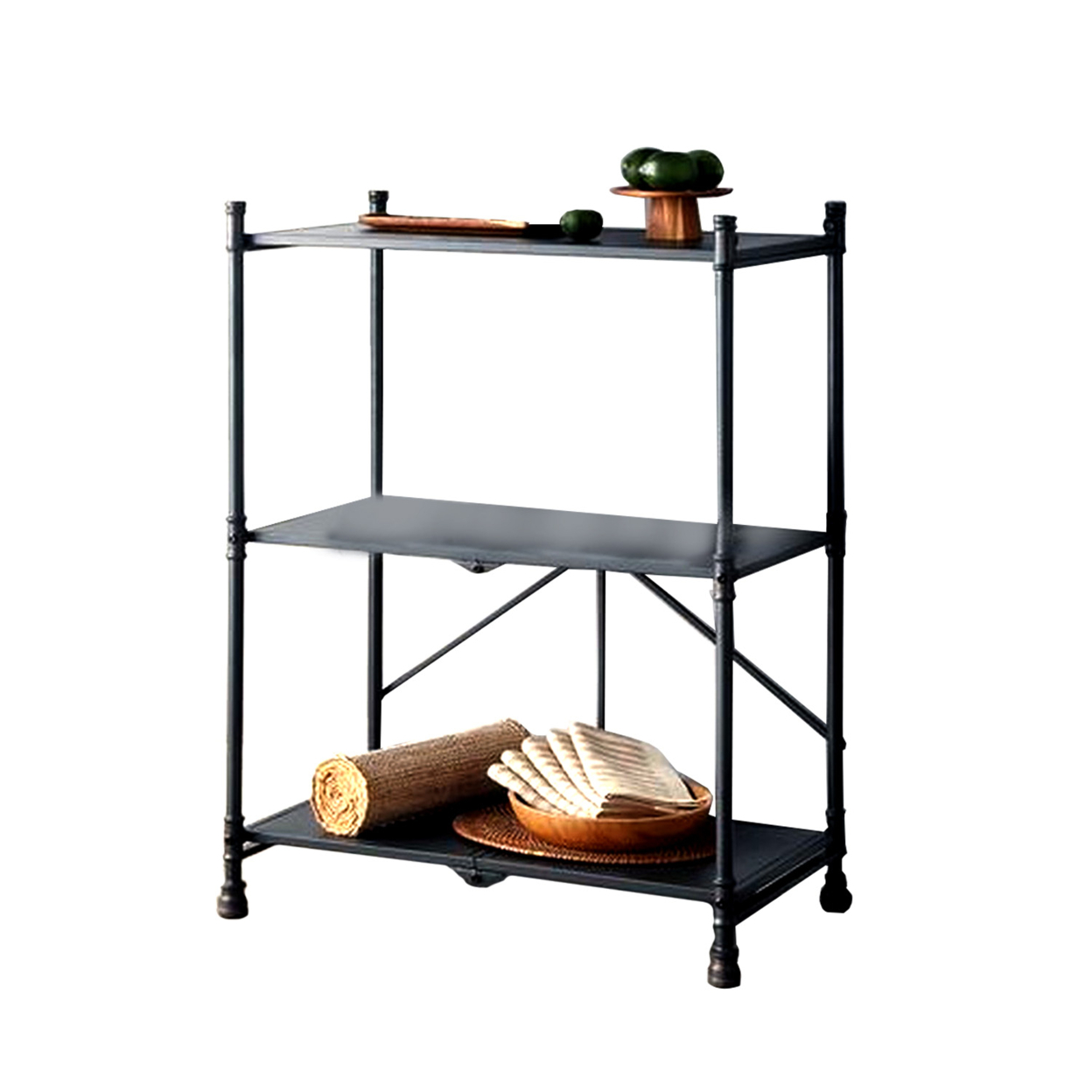 3 Tier Foldable Serving Cart With Pipe Style Frame, Gray- Saltoro Sherpi