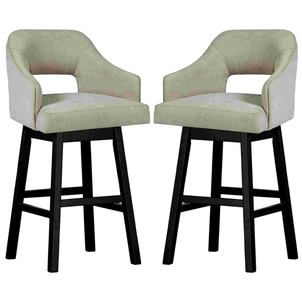 Swivel Barstool With Fabric And Countered Open Lower Back, Set Of 2, Beige - Saltoro Sherpi