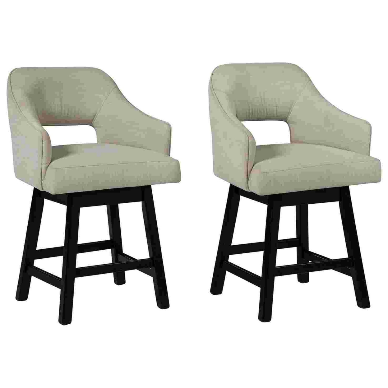 Swivel Barstool With Fabric And Countered Open Back, Set Of 2, Beige- Saltoro Sherpi