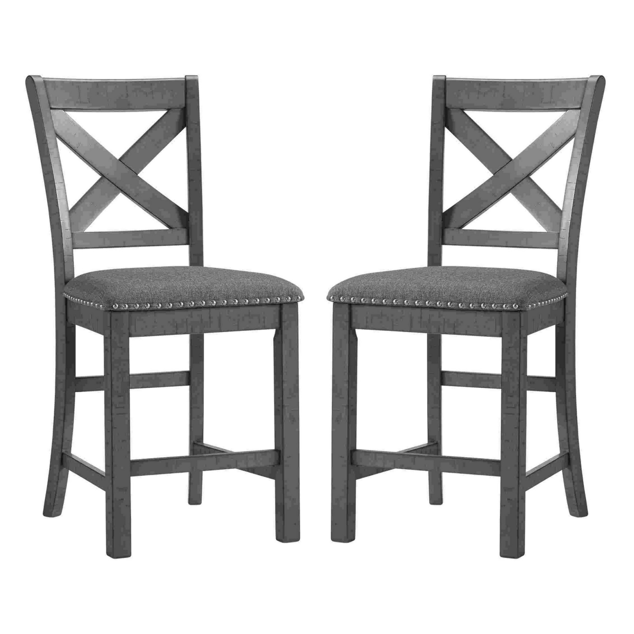 Barstool With Wooden X Shaped Back And Fabric Seat, Set Of 2, Gray- Saltoro Sherpi