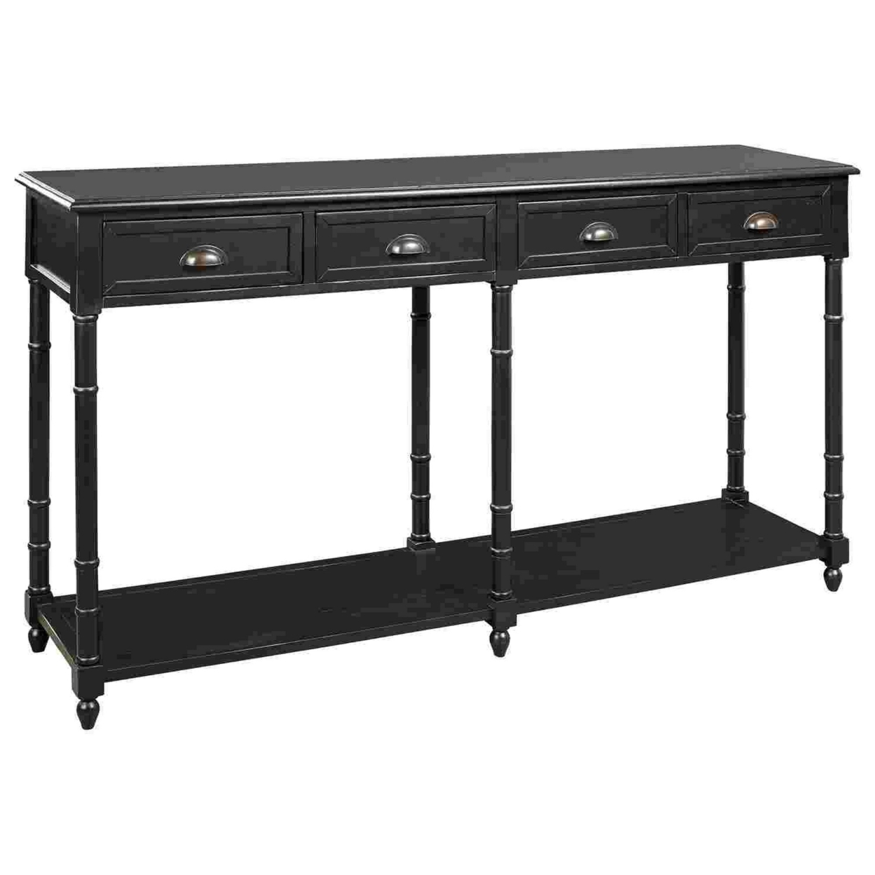 Wooden Console Sofa Table With 4 Spacious Drawers, Black- Saltoro Sherpi