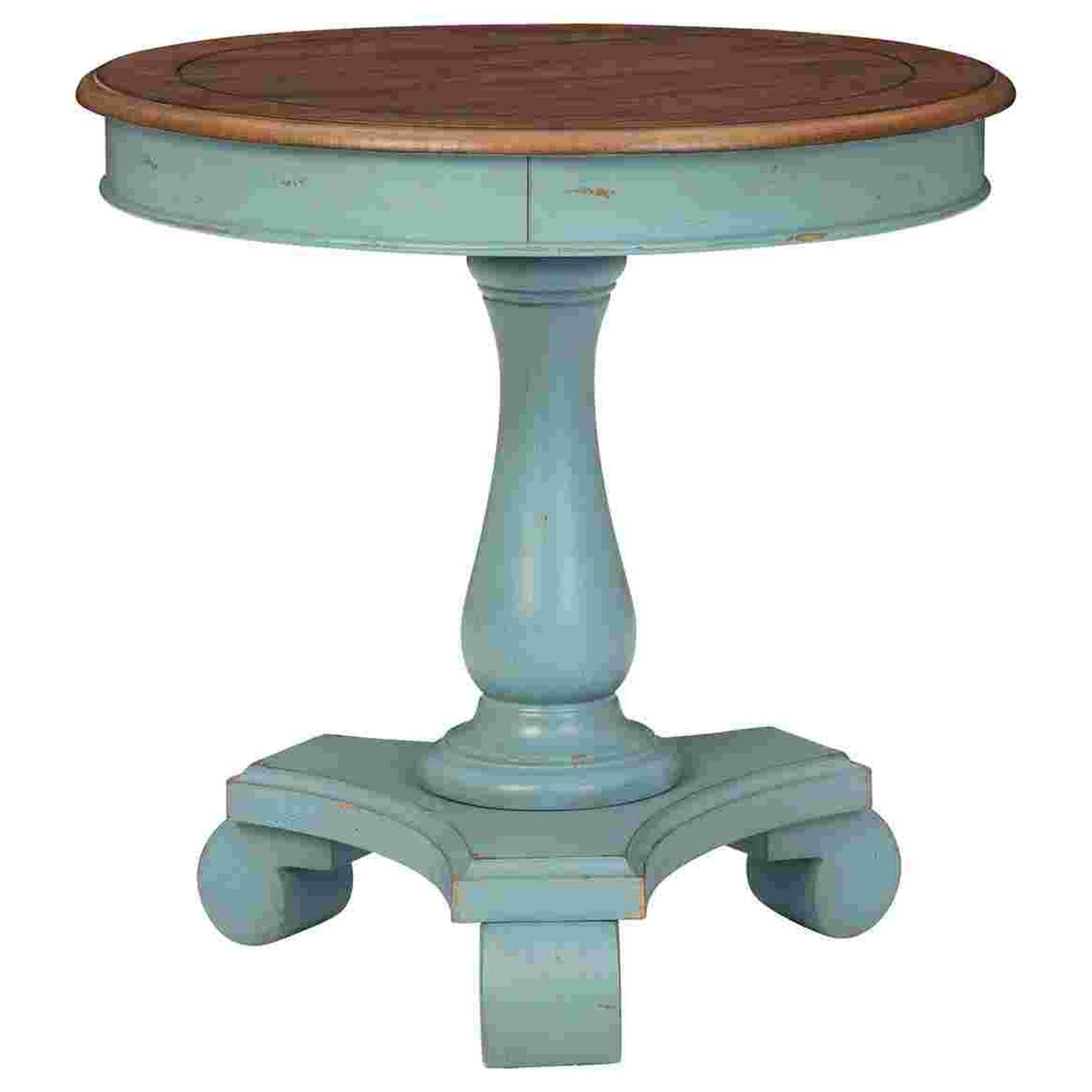 Wooden Accent Table With Round Tabletop, Teal Blue And Brown- Saltoro Sherpi
