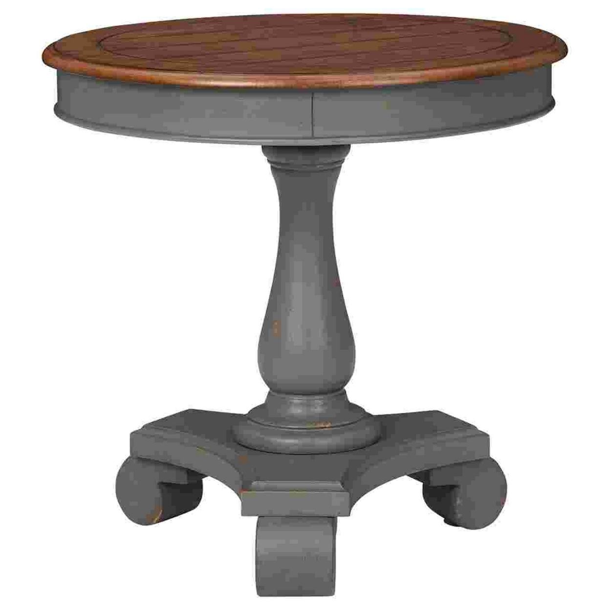 Wooden Accent Table With Round Tabletop, Gray And Brown- Saltoro Sherpi