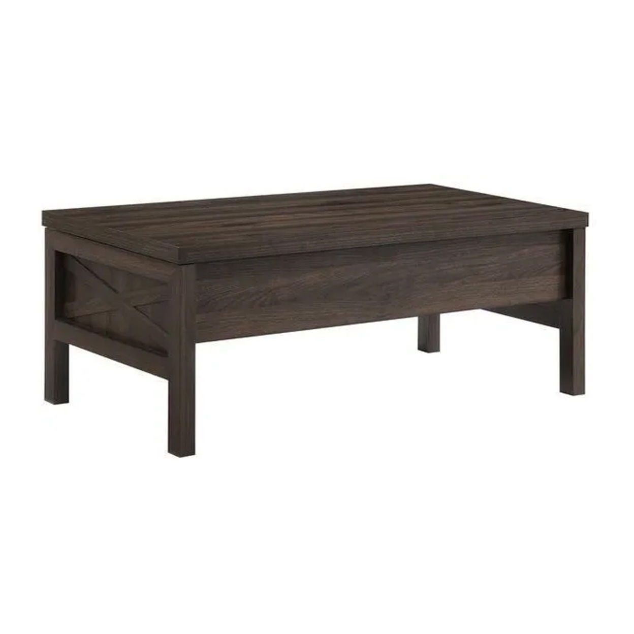 Coffee Table With Lift Top Storage And Cross Side Panel, Brown- Saltoro Sherpi
