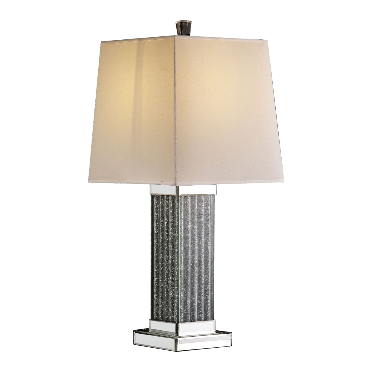 Table Lamp With Cuboid Shape And Faux Diamond Inlay, Silver- Saltoro Sherpi