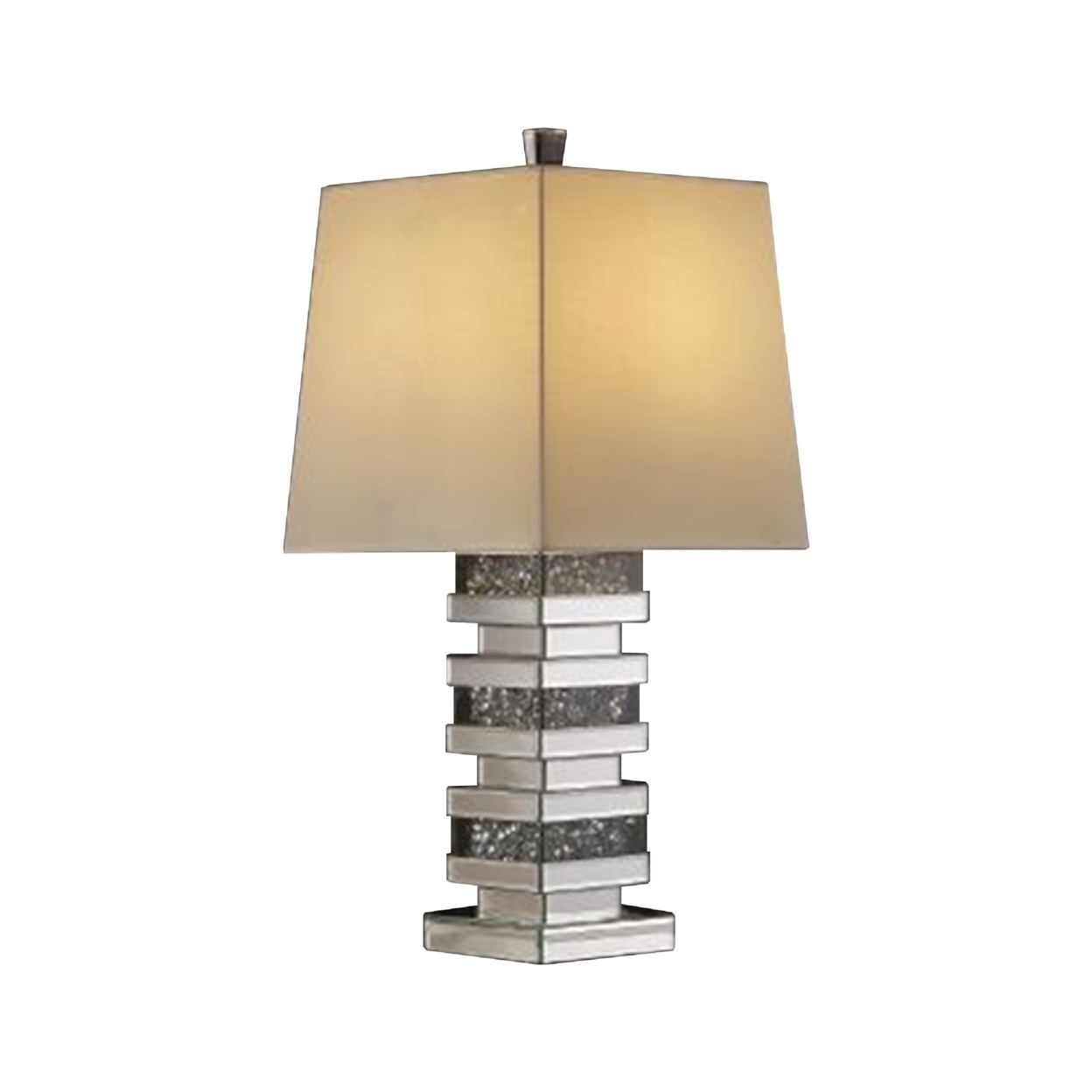 Table Lamp With Stacked Pedestal Mirrored Base, Silver- Saltoro Sherpi