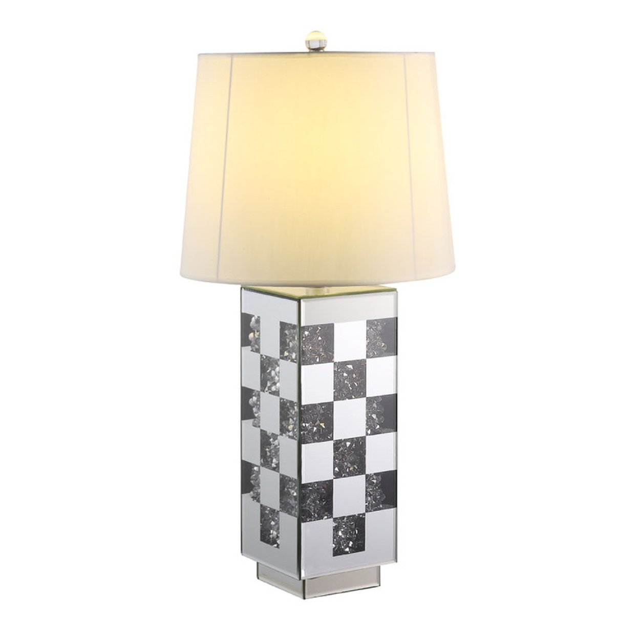 Table Lamp With Checkered Faux Diamond Inlay, Silver- Saltoro Sherpi