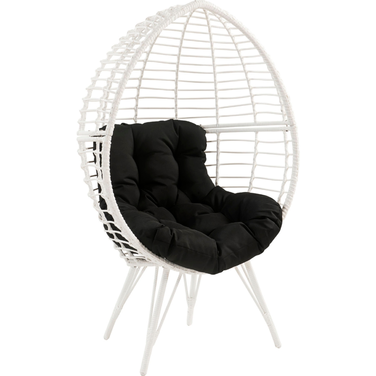 Wicker Patio Lounge Chair With Angled Metal Legs, White- Saltoro Sherpi