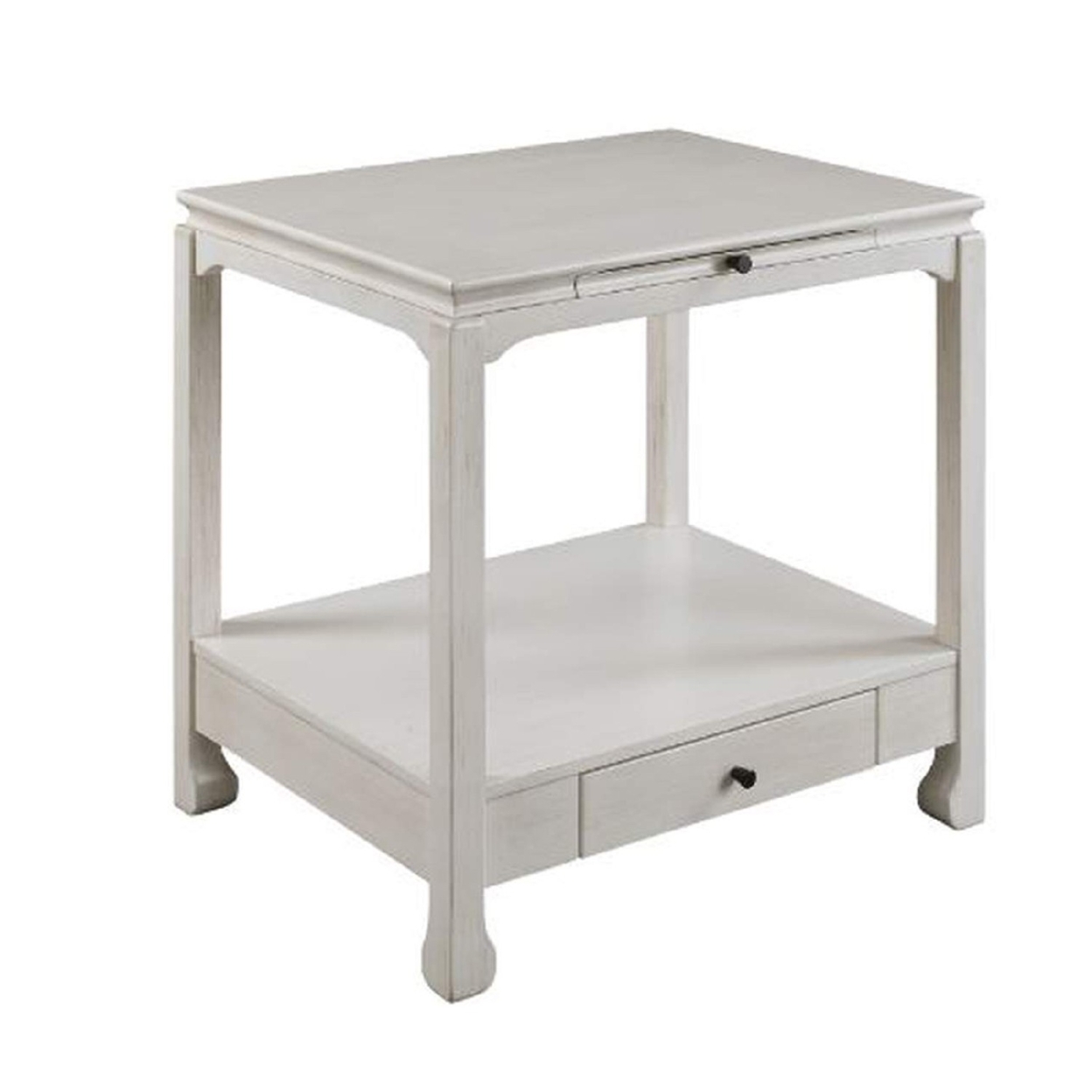 Accent Table With Pull Out Tray And 1 Drawer, Antique White- Saltoro Sherpi