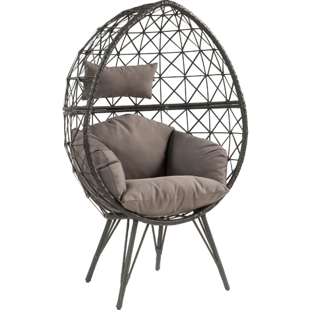 Patio Lounge Chair With Wicker Geometric Pattern, Black- Saltoro Sherpi