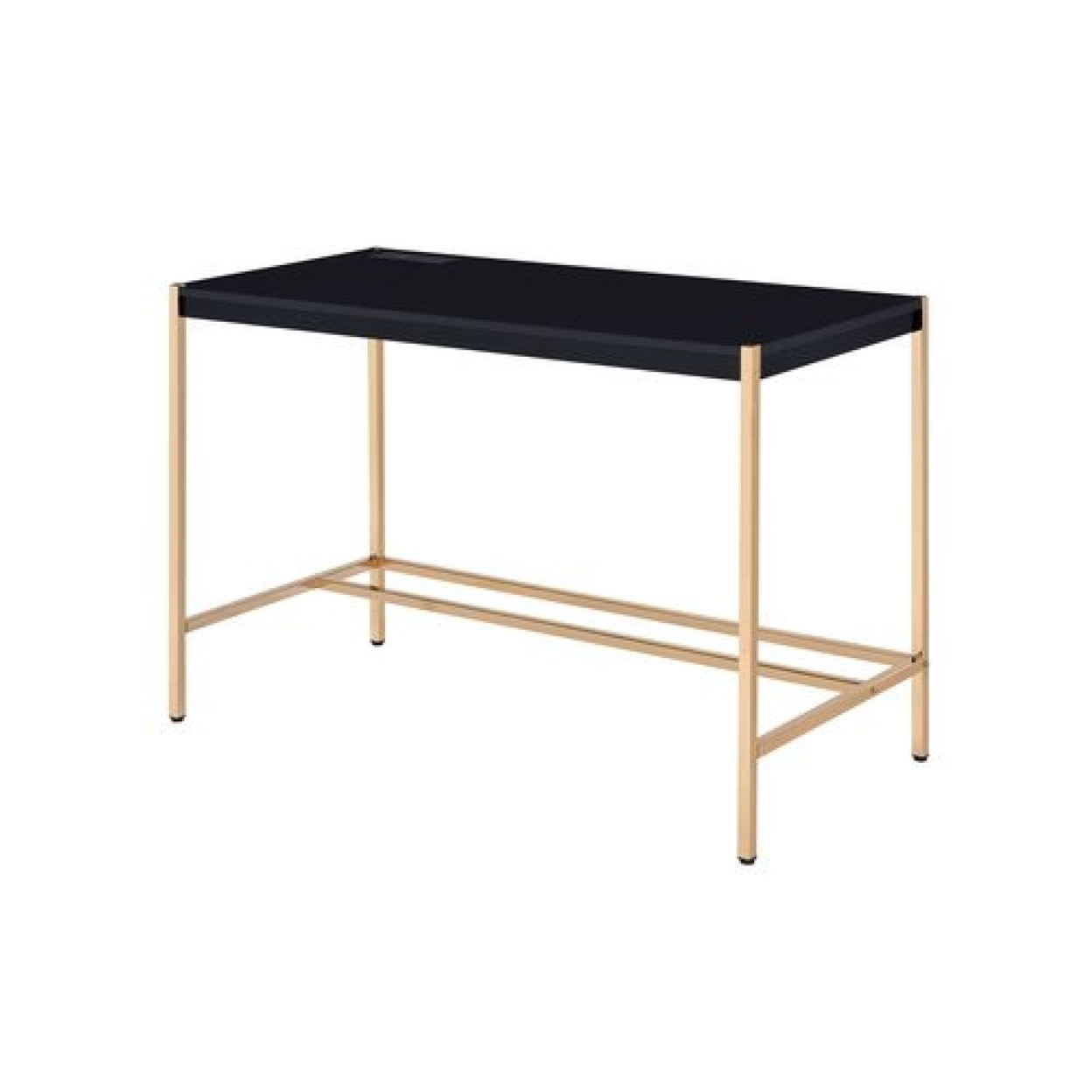 Writing Desk With USB Dock And Metal Legs, Black And Rose Gold- Saltoro Sherpi