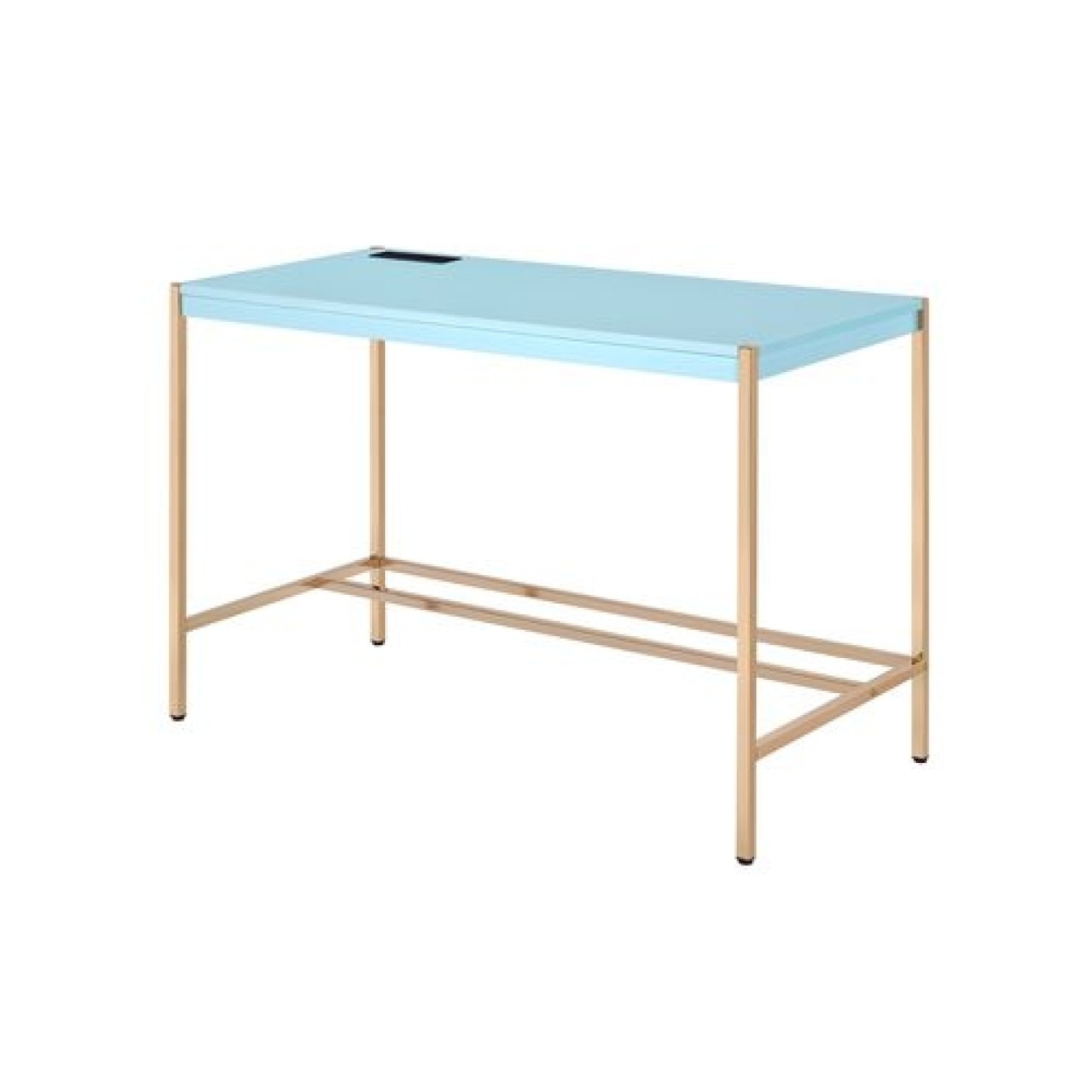 Writing Desk With USB Dock And Metal Legs, Sky Blue And Gold- Saltoro Sherpi