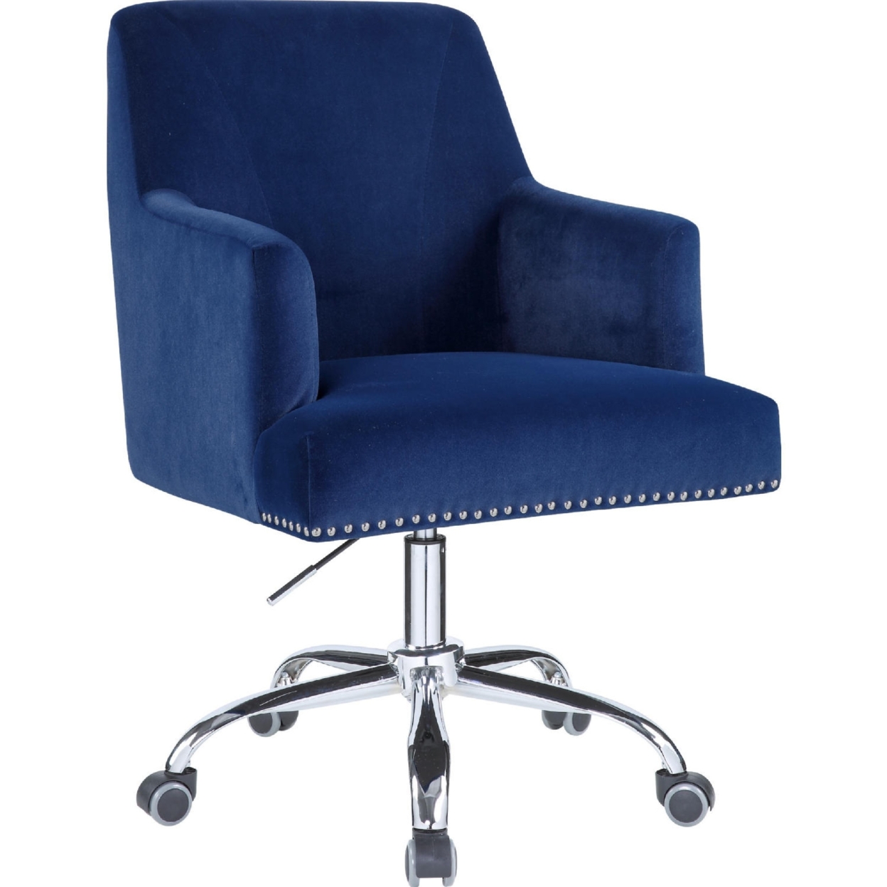 Swivel Office Chair With Sleek Track Arms And Nailhead Trim,Blue And Chrome- Saltoro Sherpi