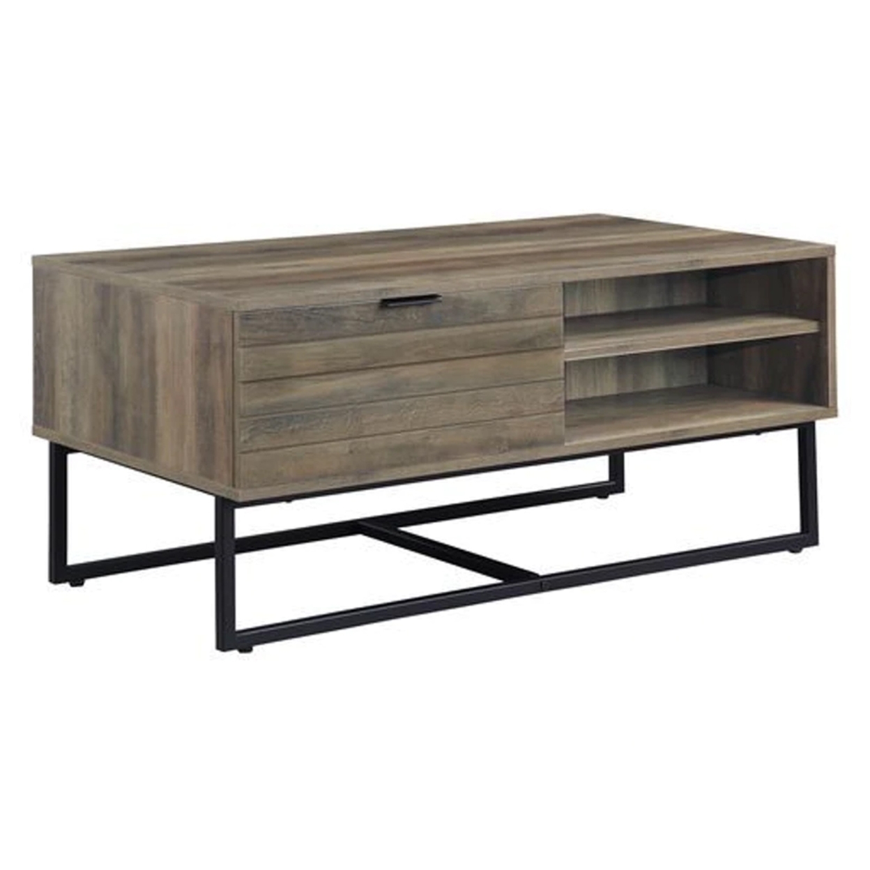 Coffee Table With 2 Open Compartments And Tubular Frame, Oak Brown- Saltoro Sherpi