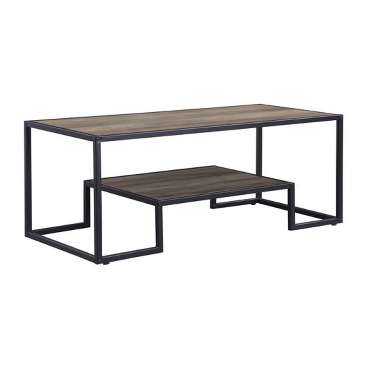 Coffee Table With 1 Open Shelf And Tubular Frame, Oak Brown- Saltoro Sherpi
