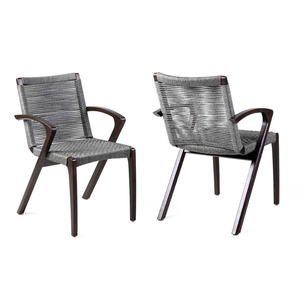 Ivan 22 Inch Dining Chair, Set Of 2, Light Brown Eucalyptus Wood, Gray Rope- Saltoro Sherpi