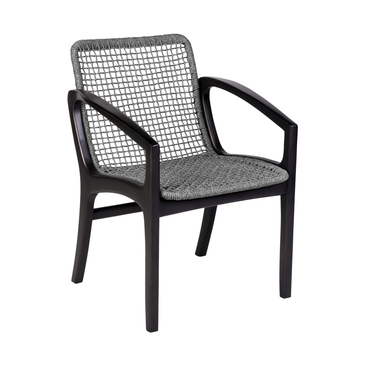 Tye 25 Inch Patio DIning Chair, Dark Eucalyptus Wood, Gray Rope Seating- Saltoro Sherpi