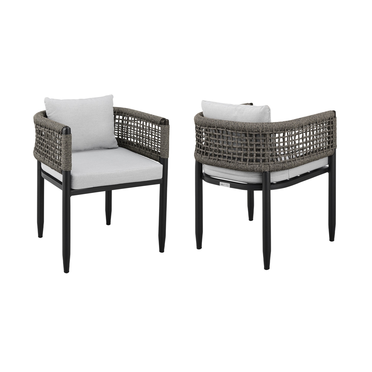Troy 23 Inch Aluminum Patio Dining Chair, Set Of 2, Gray Rope Woven, Black- Saltoro Sherpi