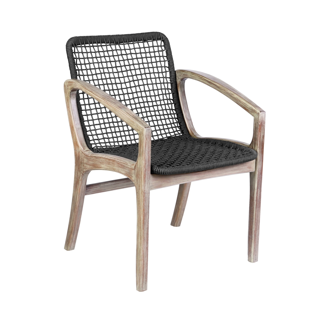 Tye 25 Inch Patio DIning Chair, Light Eucalyptus Wood, Dark Gray Rope Seat- Saltoro Sherpi