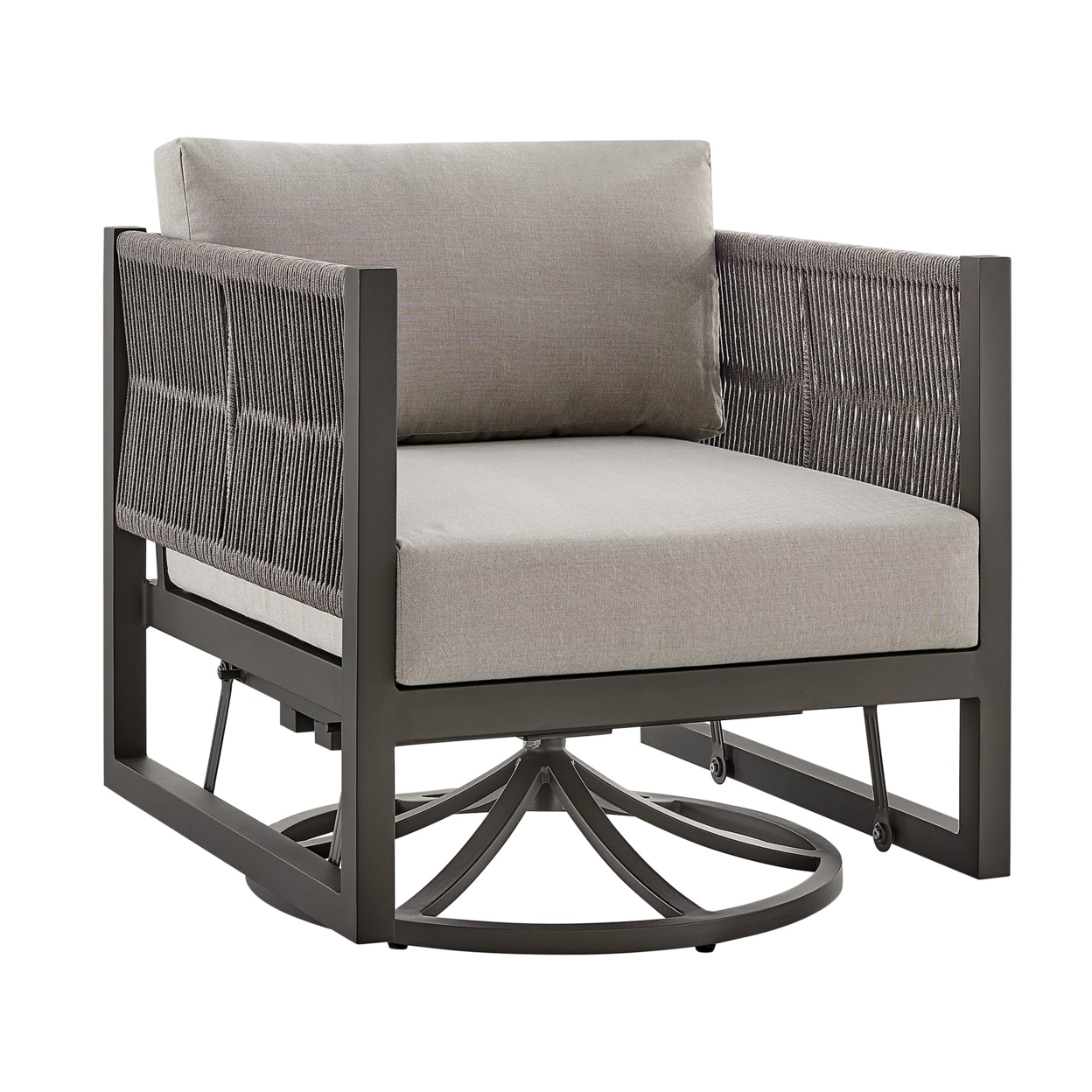 Remy 31 Inch Patio Swivel Lounge Chair, Brown Aluminum Frame And Cushions- Saltoro Sherpi
