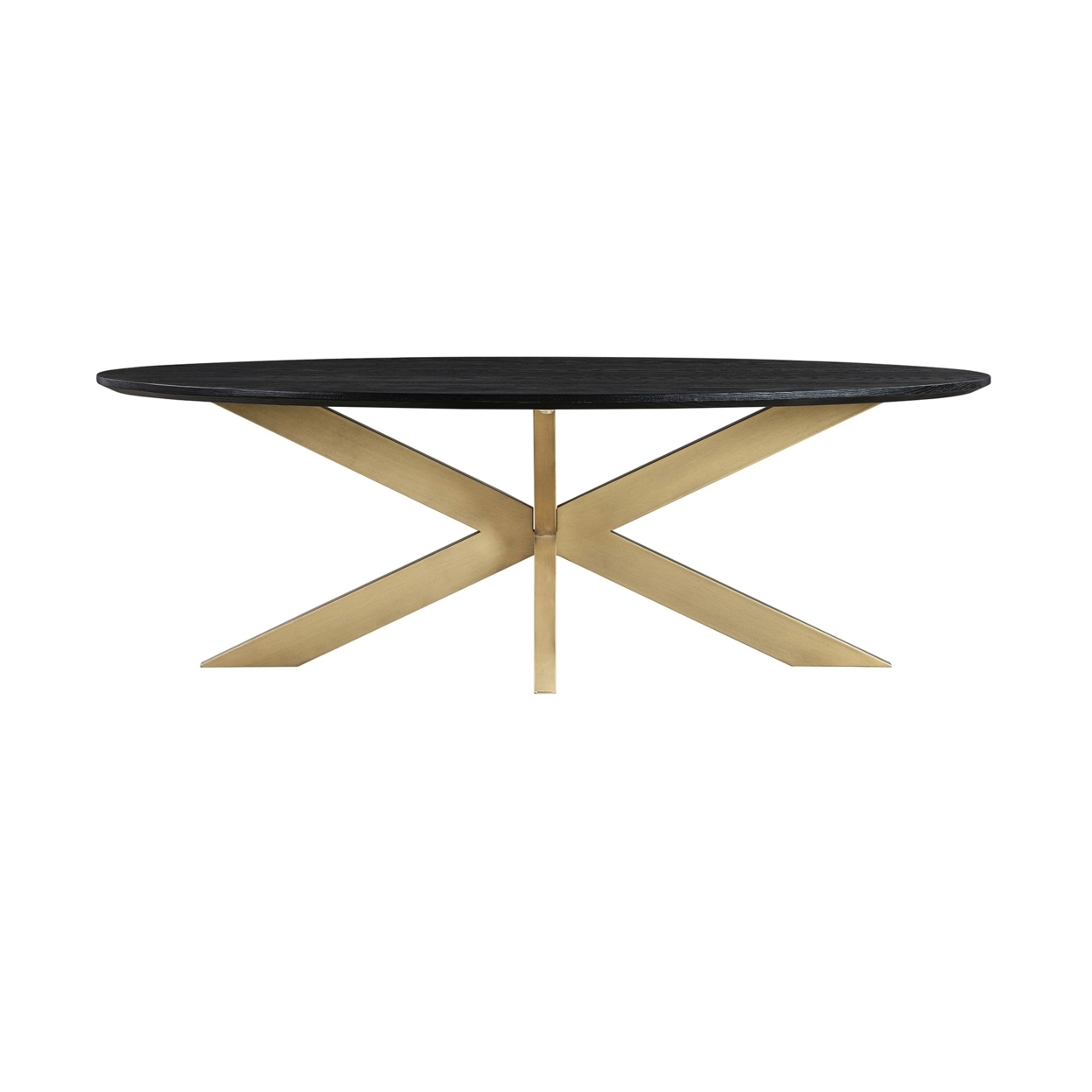47 Inch Oval Coffee Table, Black Oak Wood, Brass Finished Intertwined Base- Saltoro Sherpi