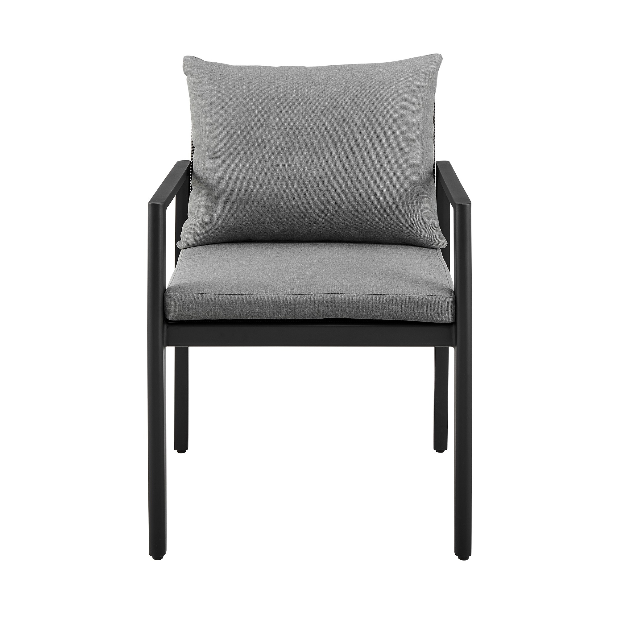 Ollie 22 Inch Patio Dining Armchair, Set Of 2, Aluminum, Gray Cushions- Saltoro Sherpi