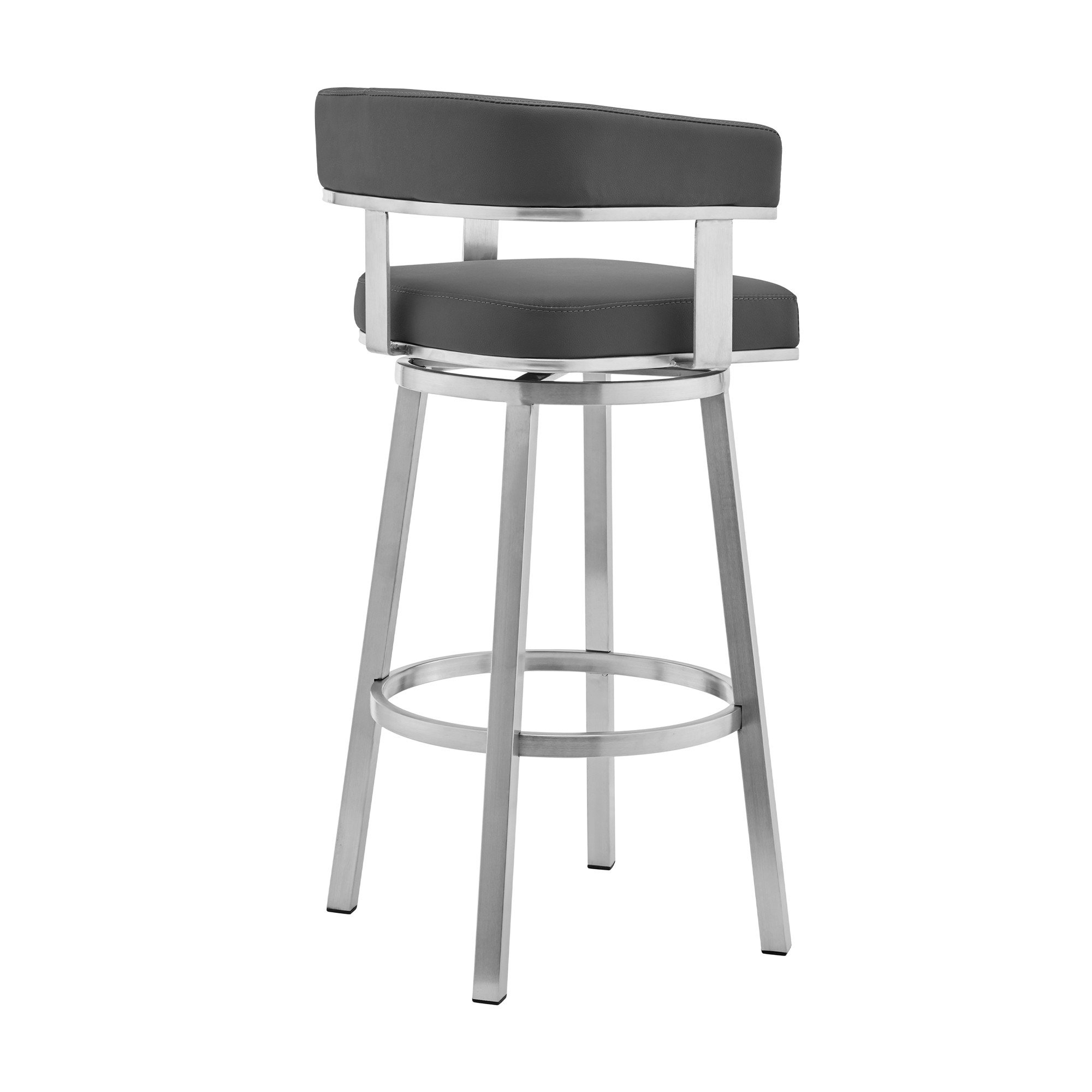 Sez 26 Inch Modern Swivel Counter Stool Arm Chair, Backrest, Steel, Gray- Saltoro Sherpi