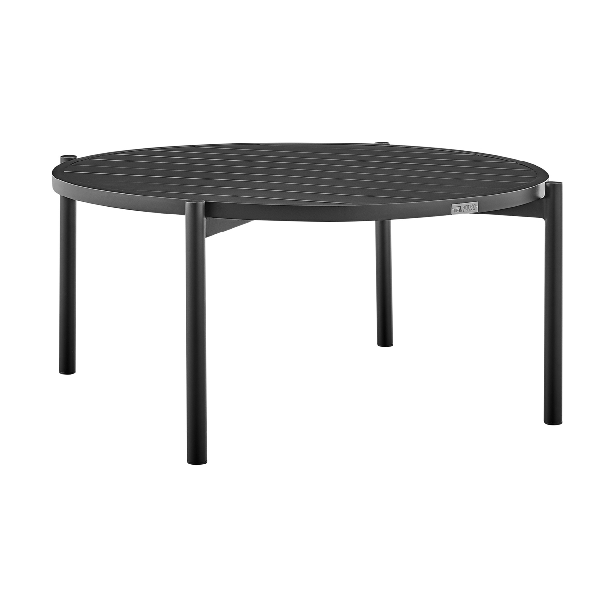 42 Inch Round Patio Coffee Table, Aluminum Frame, Slatted Surface, Black- Saltoro Sherpi