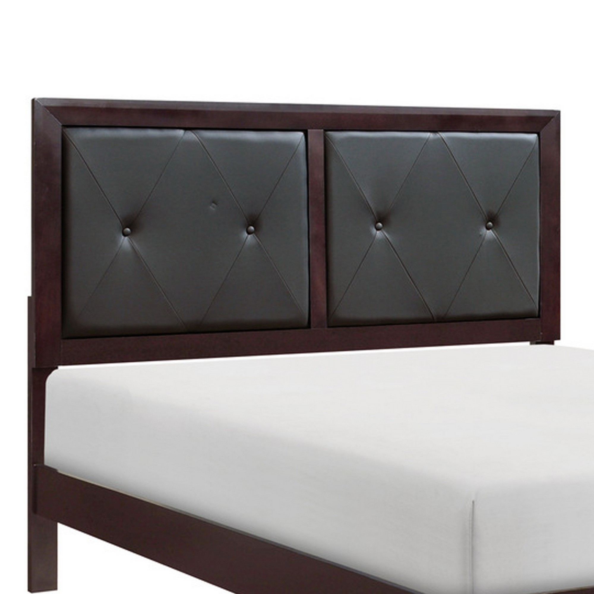 Wade Contemporary Queen Bed, Faux Leather Tufted Headboard, Espresso Brown- Saltoro Sherpi