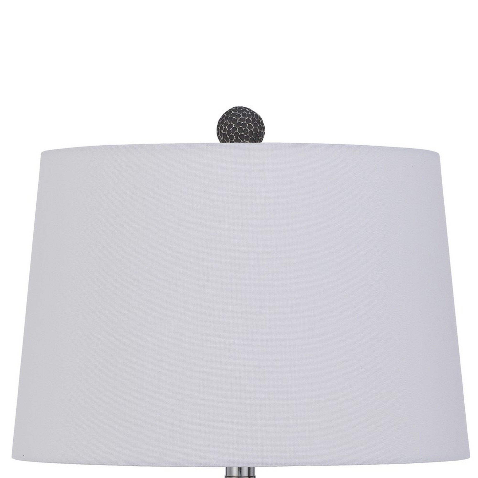 25 Inch Oval Table Lamp, Set Of 2, White Fabric Drum Shade, Black, Silver- Saltoro Sherpi