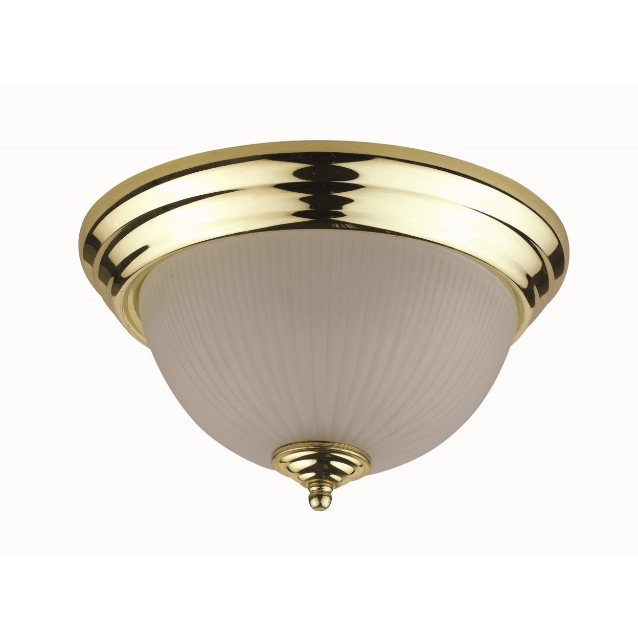 Hoy 13 Inch Ceiling Lamp, Glass Dome Shade With Finial, Polished Brass Trim- Saltoro Sherpi