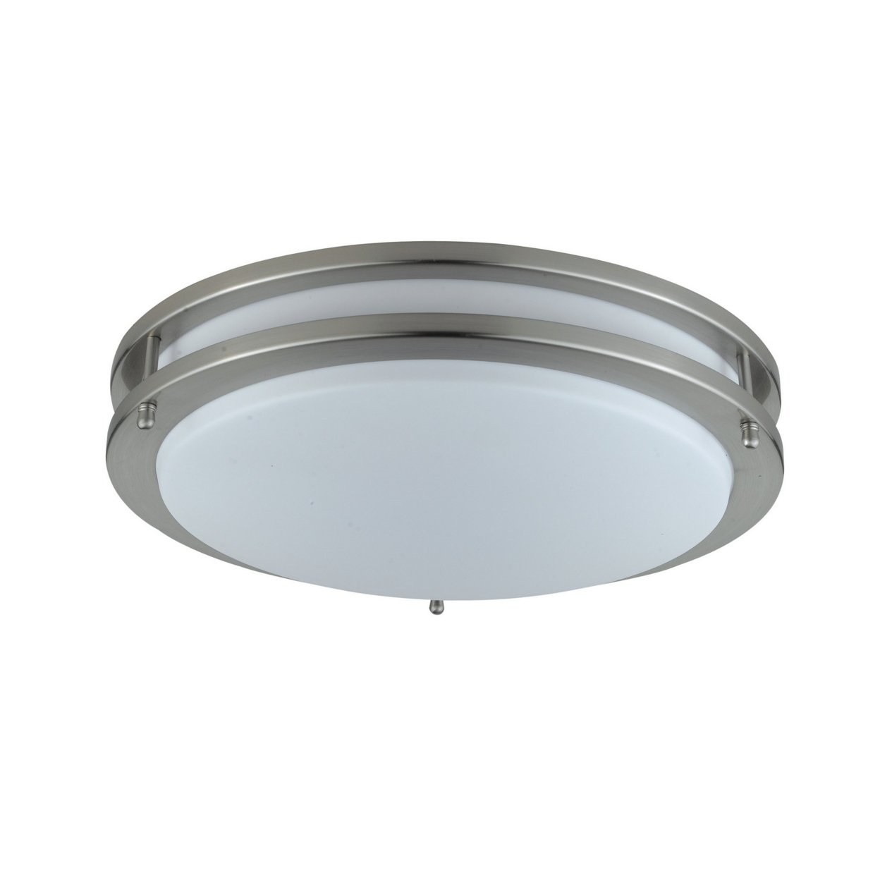 14 Inch Modern Ceiling Lamp With Frosted Acrylic Plate, Steel Trim, White- Saltoro Sherpi