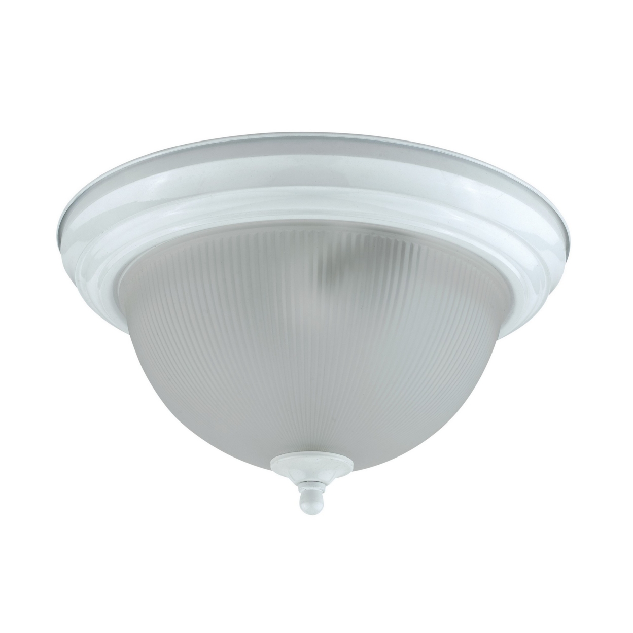 Hoy 11 Inch Ceiling Lamp, Glass Dome Shade With Finial, Polished White Trim- Saltoro Sherpi