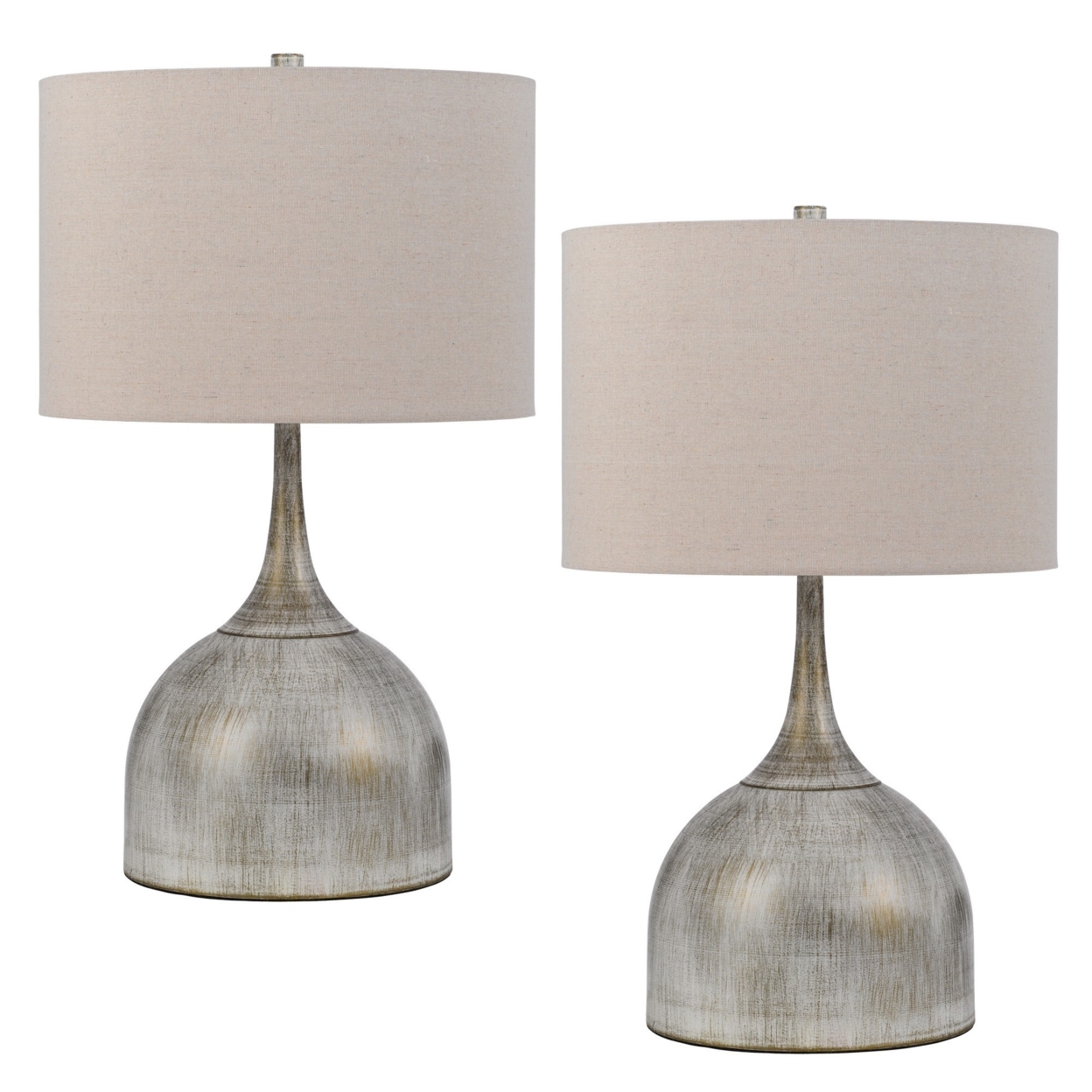 26 Inch Table Lamp, Set Of 2, Curved, Beige Fabric Shade, Distressed Gray- Saltoro Sherpi