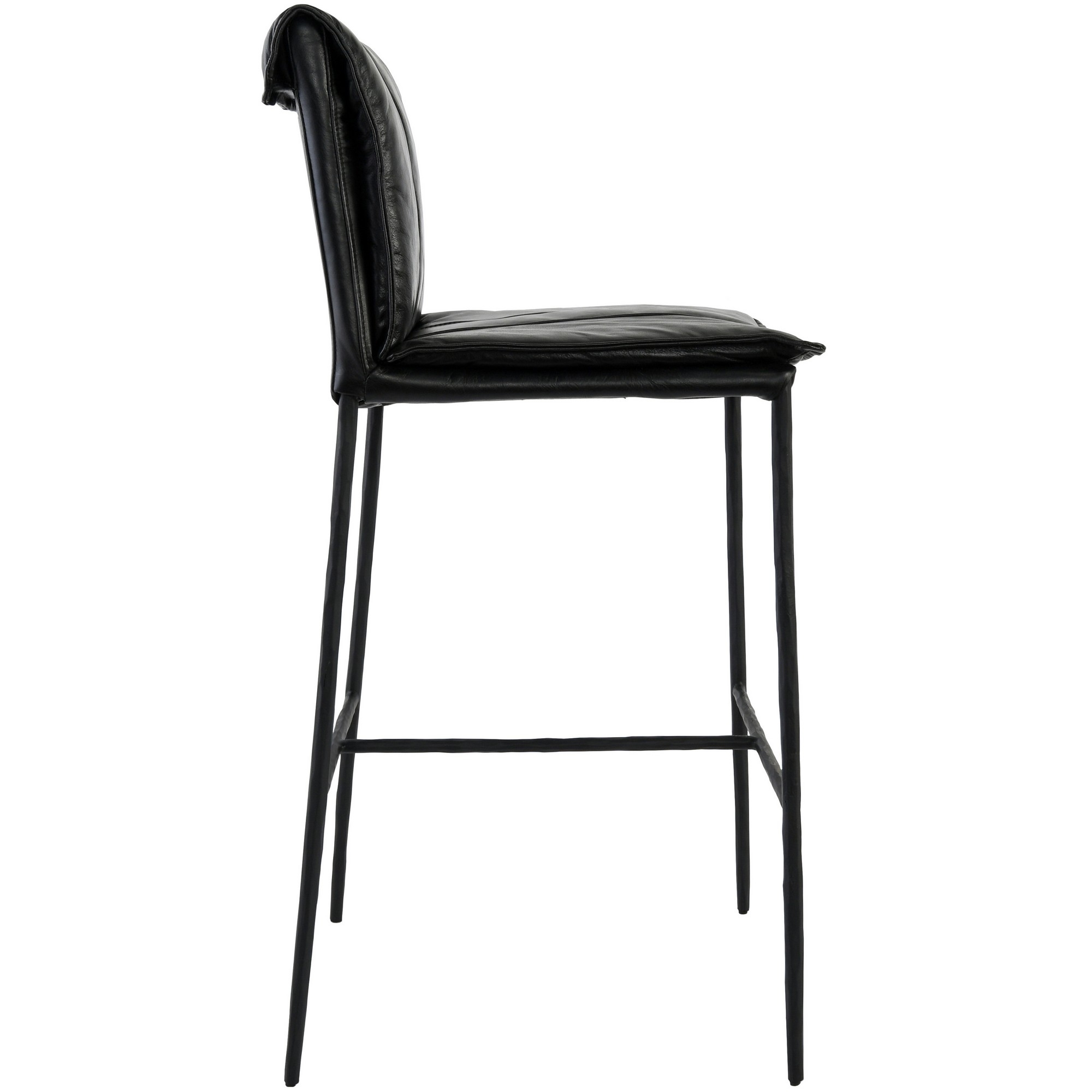 Iva 31 Inch Bar Stool Chair, Padded, Rolled Back, Black Top Grain Leather- Saltoro Sherpi
