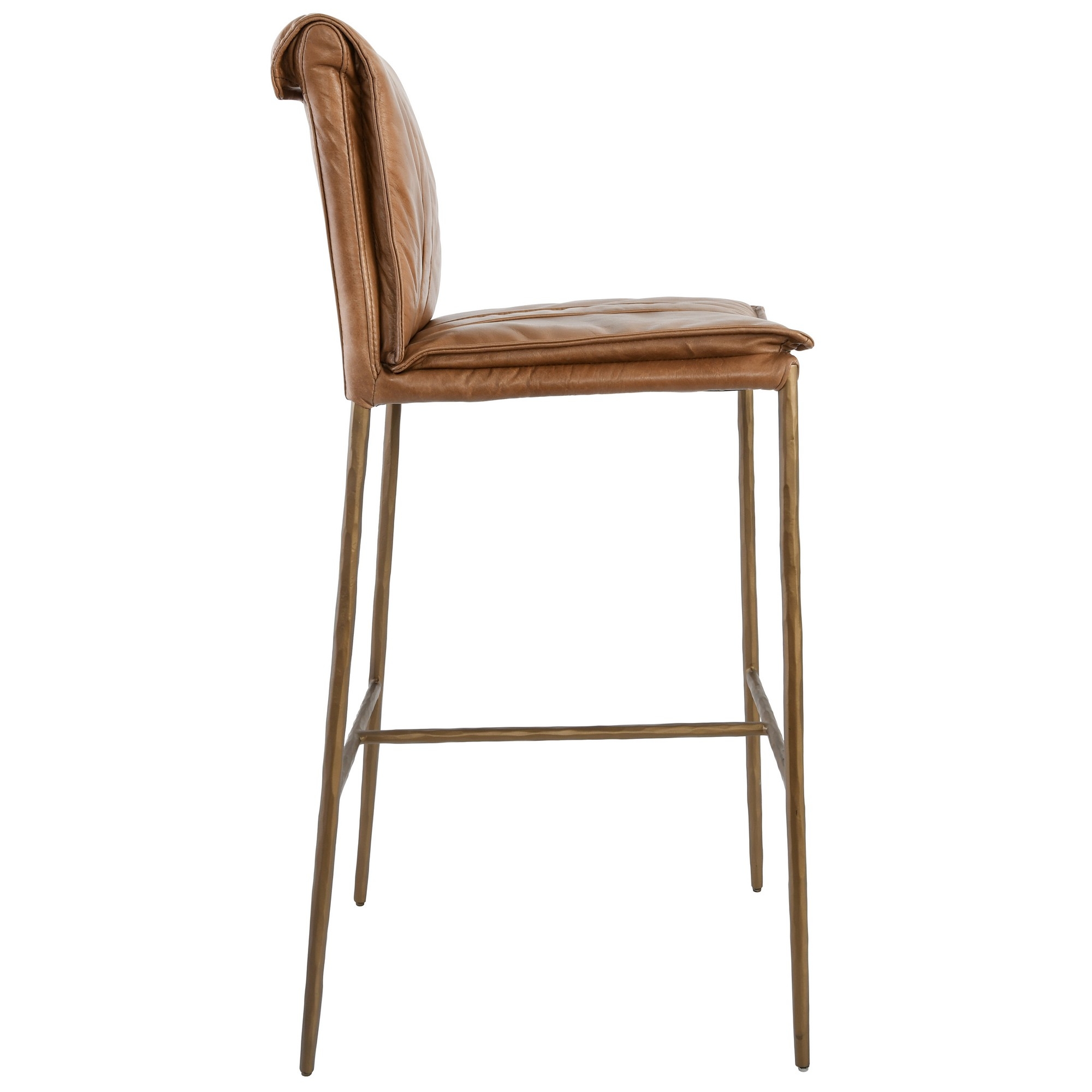 Iva 31 Inch Bar Stool Chair, Padded, Rolled Back, Tan Top Grain Leather- Saltoro Sherpi
