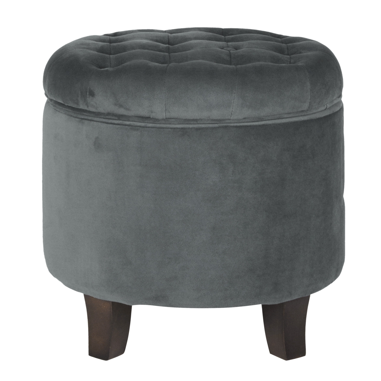 Button Tufted Velvet Upholstered Wooden Ottoman With Hidden Storage, Gray And Brown- Saltoro Sherpi