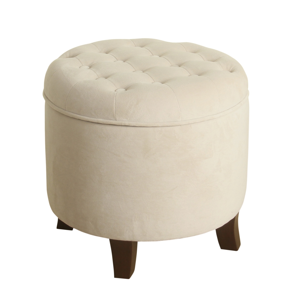 Button Tufted Velvet Upholstered Wooden Ottoman With Hidden Storage, Cream And Brown- Saltoro Sherpi