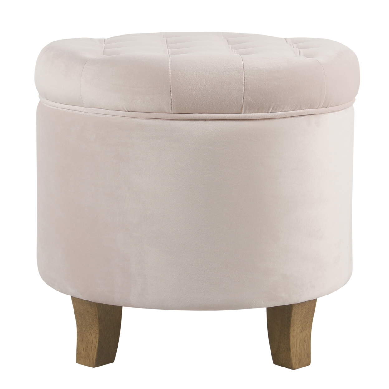 Button Tufted Velvet Upholstered Wooden Ottoman With Hidden Storage, Light Pink And Brown- Saltoro Sherpi