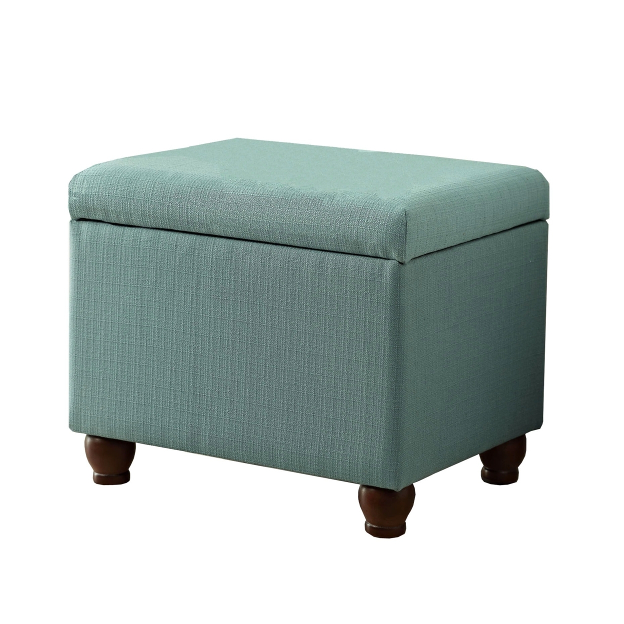 Fabric Upholstered Wooden Storage Bench With Bun Feet, Medium, Aqua Blue And Brown- Saltoro Sherpi