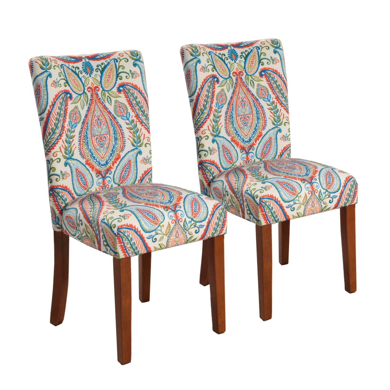 Wooden Dining Chair With Paisley Print Fabric Upholstery, Multicolor, Set Of Two- Saltoro Sherpi