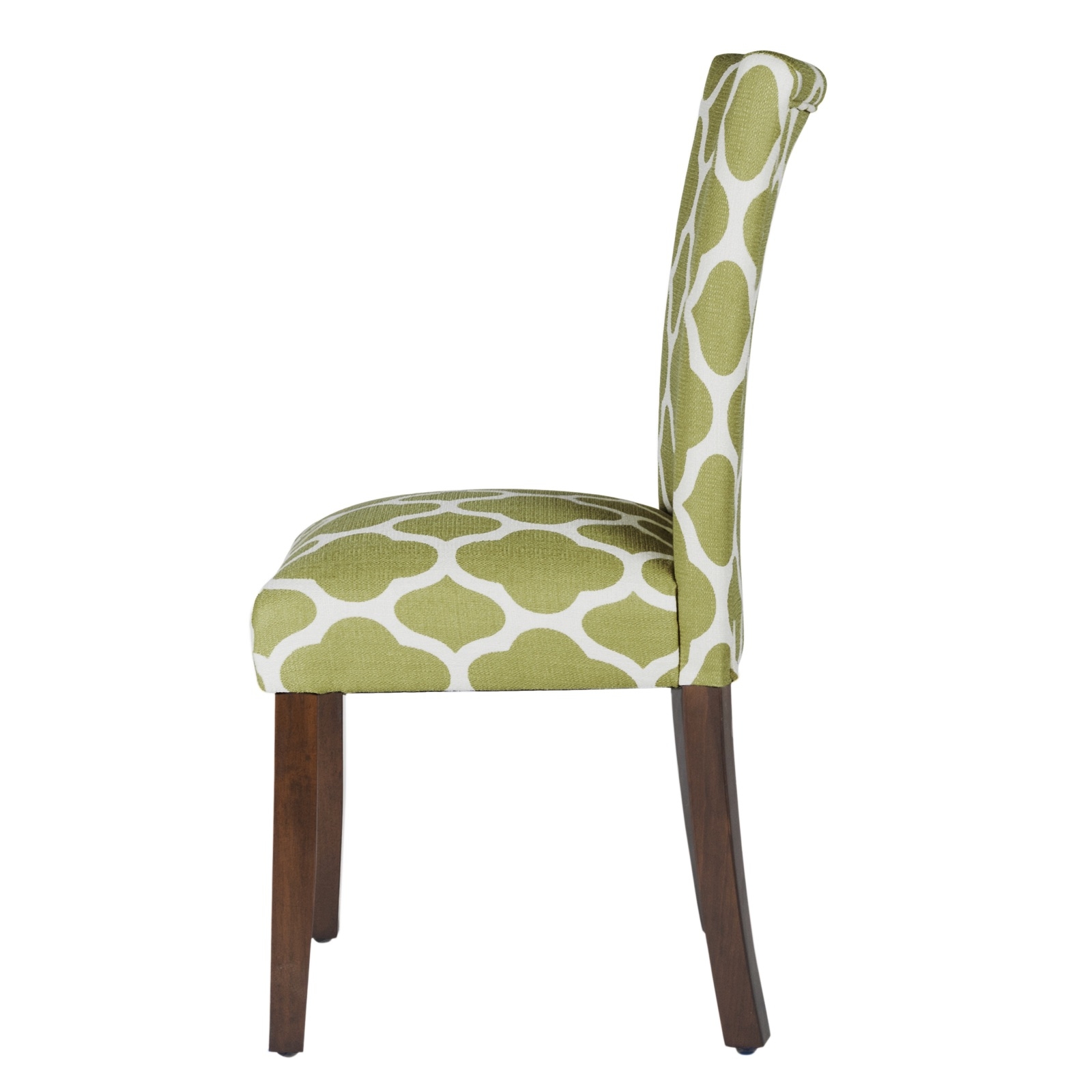 Wooden Parson Dining Chair With Quatrefoil Pattern Fabric Upholstery, Green And White, Set Of Two- Saltoro Sherpi