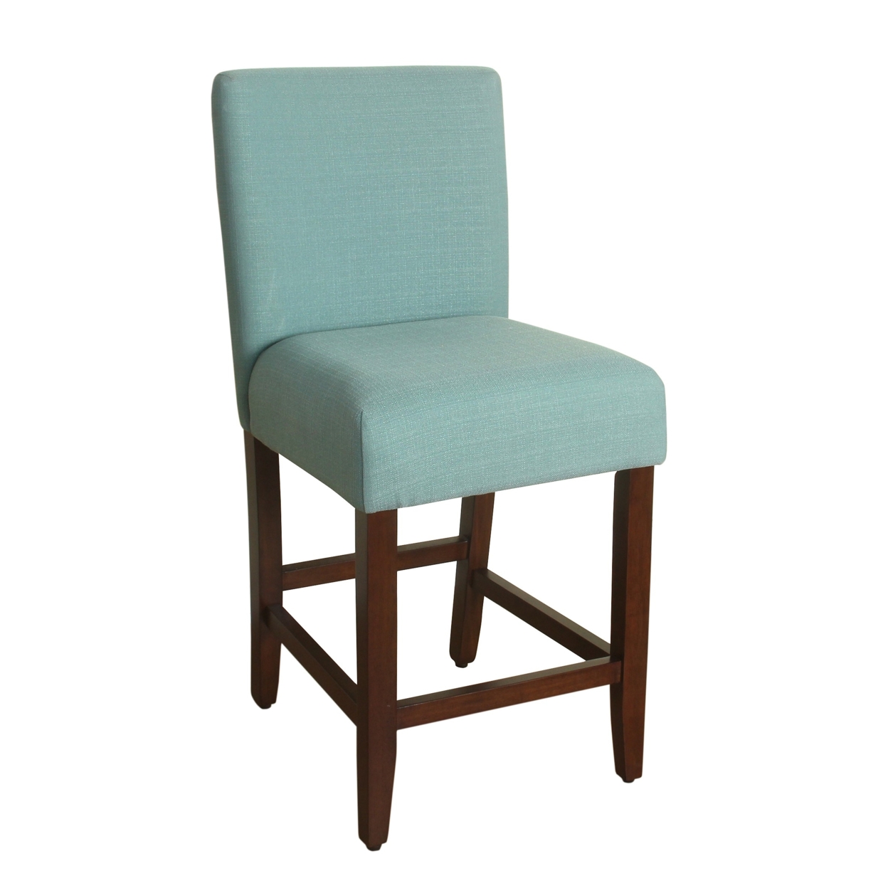 Wooden 24 Inch Counter Height Stool With In Textured Fabric Upholstery, Aqua Blue- Saltoro Sherpi