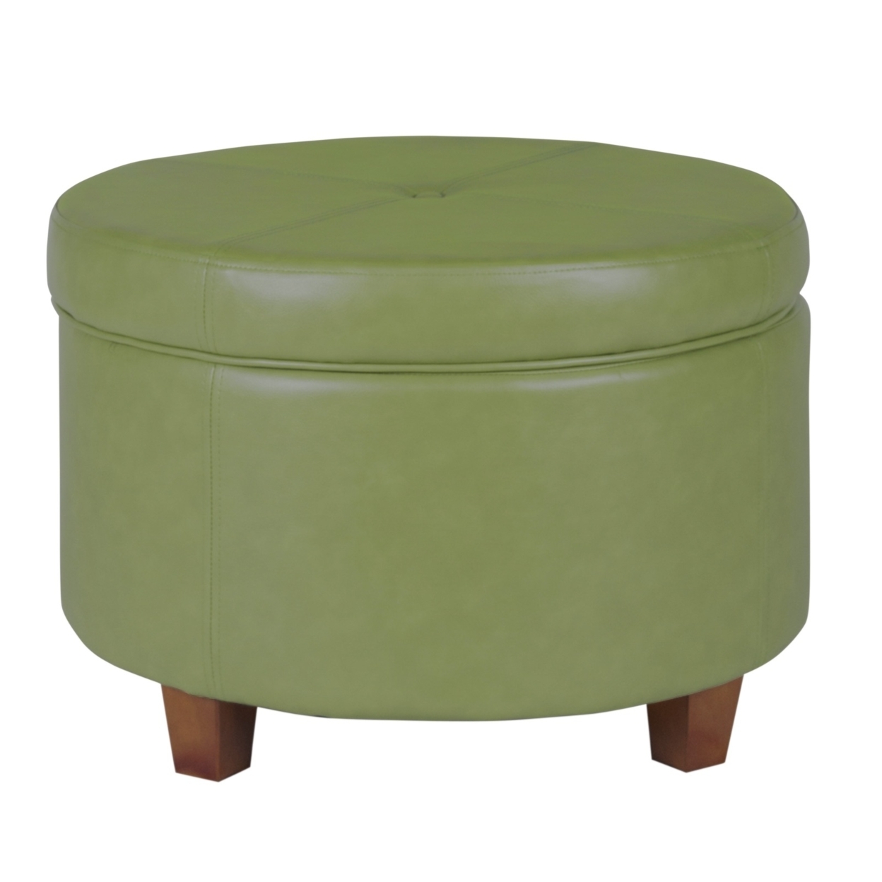 Leatherette Upholstered Wooden Ottoman With Single Button Tufted Lift Top Storage, Green, Large- Saltoro Sherpi