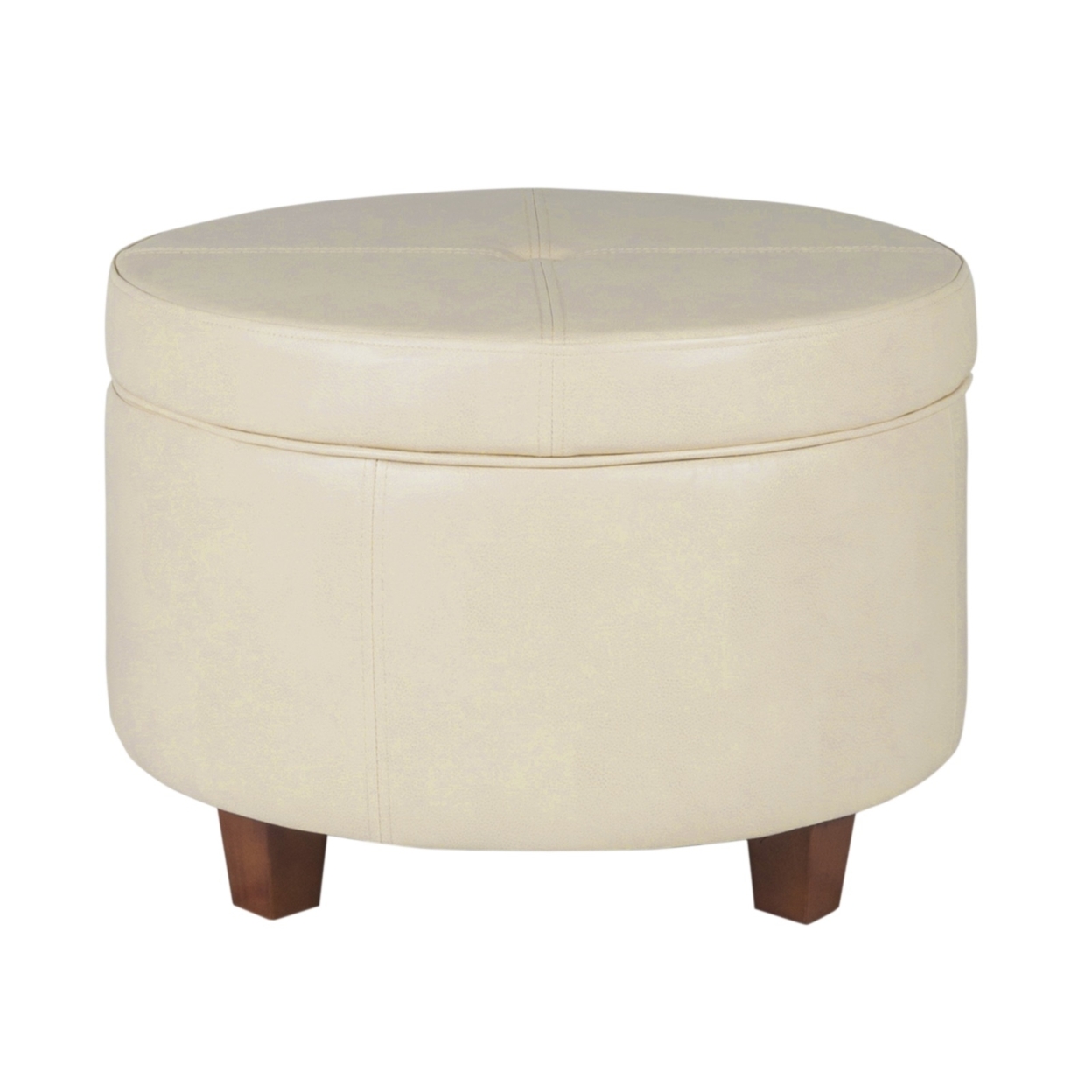 Leatherette Upholstered Wooden Ottoman With Single Button Tufted Lift Top Storage, Cream, Large- Saltoro Sherpi