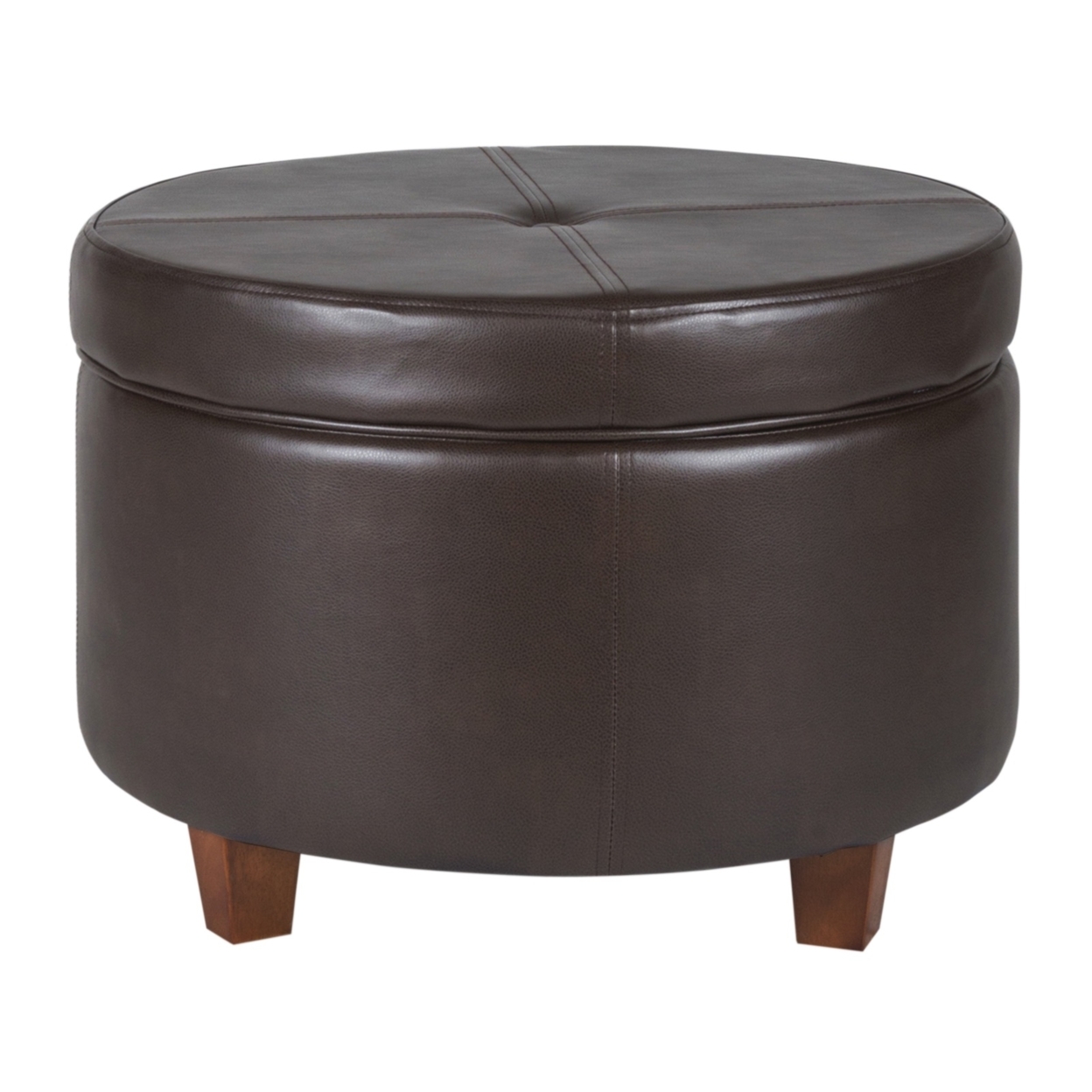 Leatherette Upholstered Wooden Ottoman With Single Button Tufted Lift Top Storage, Brown, Large- Saltoro Sherpi
