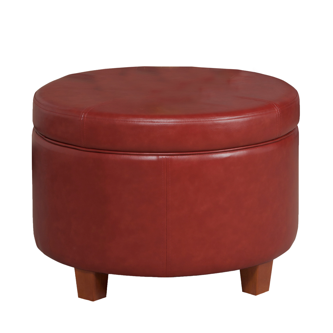 Leatherette Upholstered Wooden Ottoman With Single Button Tufted Lift Top Storage, Red, Large- Saltoro Sherpi