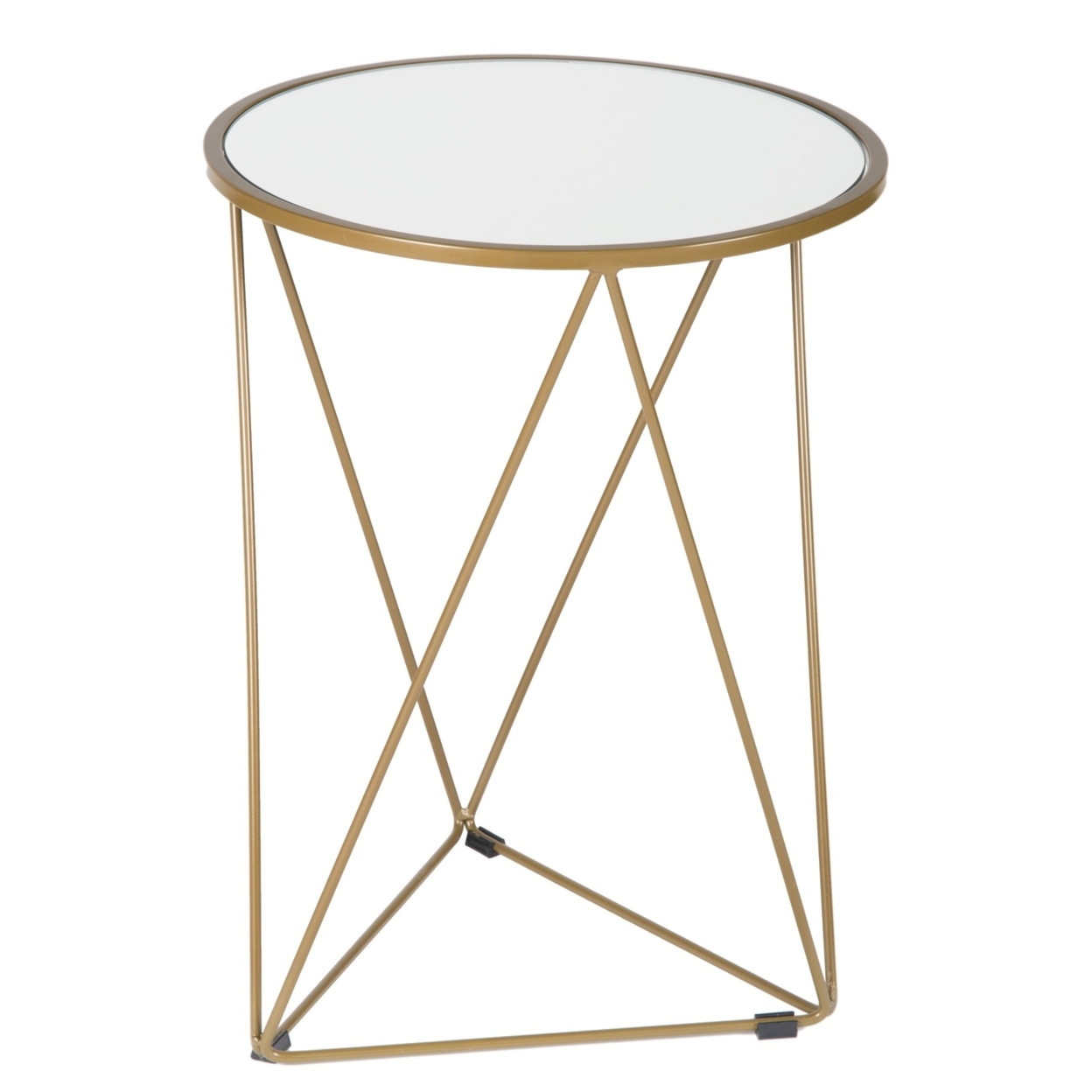 Metal Accent Table With Geometric Base And Round Glass Top, Gold- Saltoro Sherpi