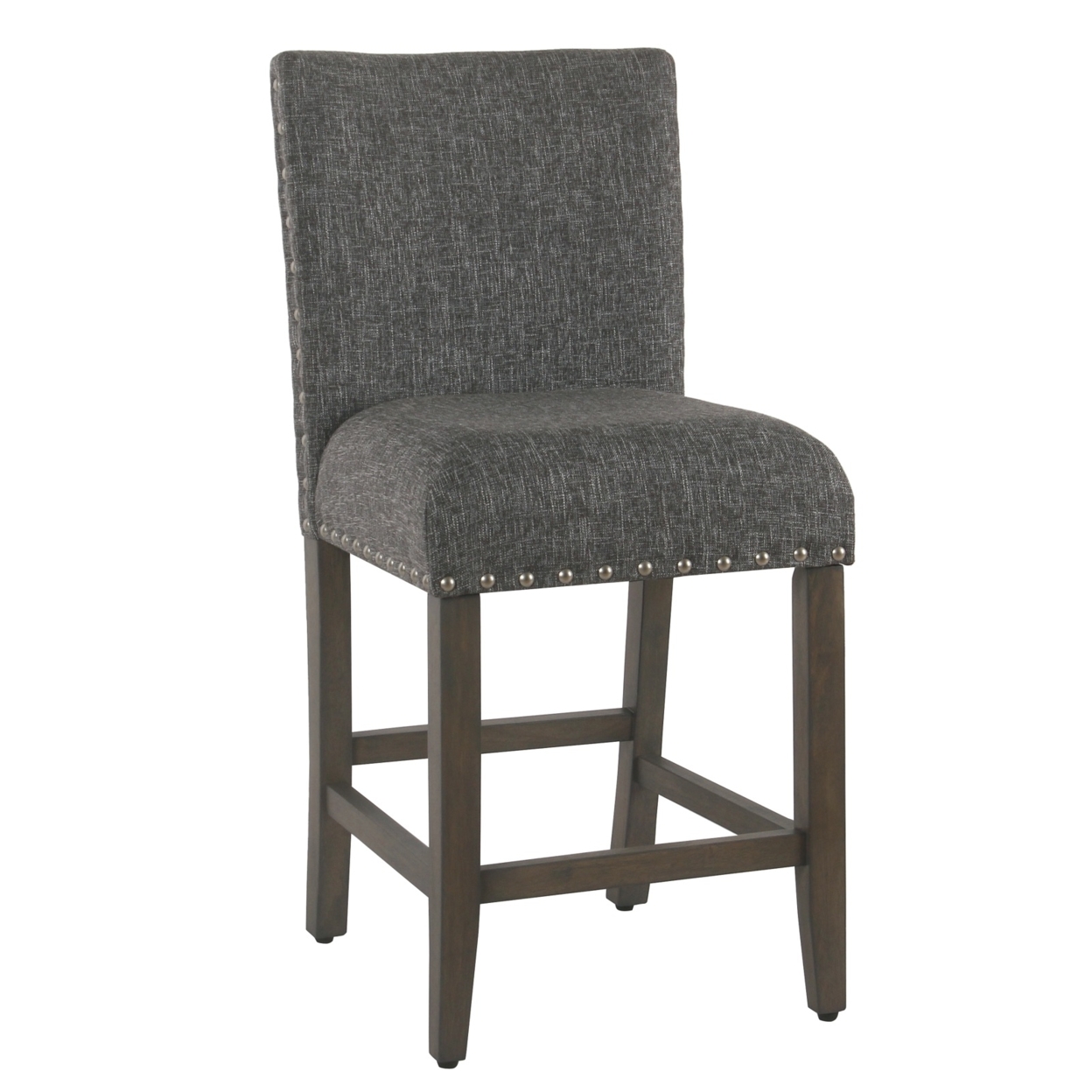 Fabric Upholstered Wooden Counter Height Stool With Nail Head Trim Accent, Dark Gray- Saltoro Sherpi